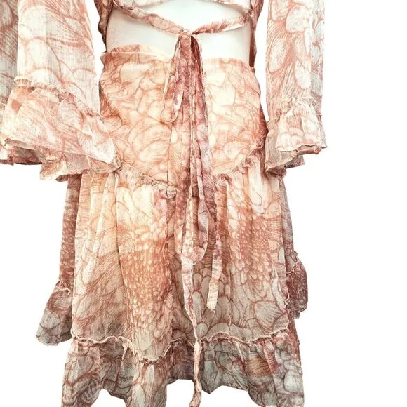 Saints   Secrets Albany Sexy Back Faux Wrap Frill Dress Floral in White &amp; Nude