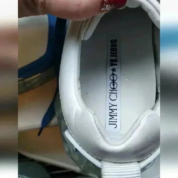 SALE Jimmy Choo Man White Diamond Chunky Sneakers sz 40.5 US 7.5 25.5cm Red mark