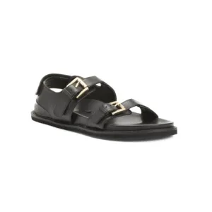 SALT AND UMBER Black Leather Capricorn Flat Sandals