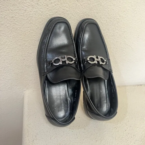 Salvatore Ferragamo Black Leather Horsebit Loafers Dress Shoes size 10‎