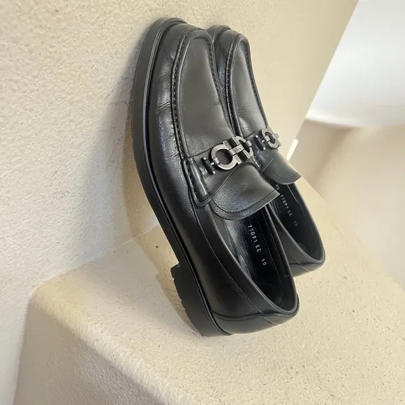 Salvatore Ferragamo Black Leather Horsebit Loafers Dress Shoes size 10‎