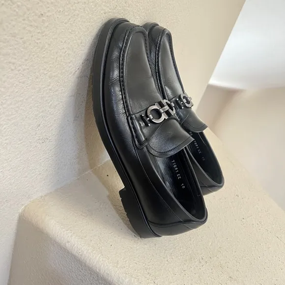 Salvatore Ferragamo Black Leather Horsebit Loafers Dress Shoes size 10‎