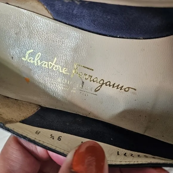 SALVATORE Ferragamo Blue Leather slip on wedge Heel Loafer Shoes 9.5 B