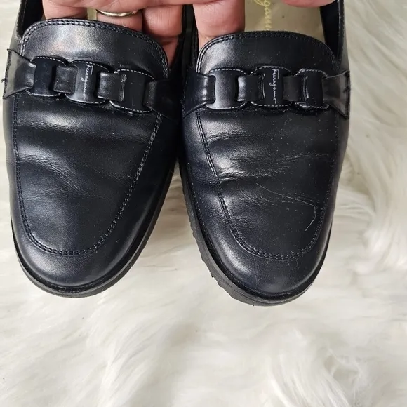 SALVATORE Ferragamo Blue Leather slip on wedge Heel Loafer Shoes 9.5 B