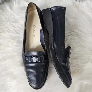 SALVATORE Ferragamo Blue Leather slip on wedge Heel Loafer Shoes 9.5 B
