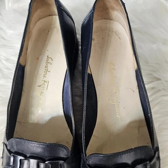 SALVATORE Ferragamo Blue Leather slip on wedge Heel Loafer Shoes 9.5 B