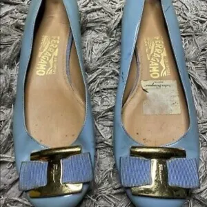 Salvatore Ferragamo Blue Patent Leather Ballet Flats