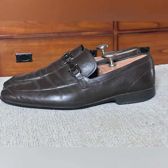Salvatore Ferragamo Gancini Brown Leather Men’s Dress Loafers Shoe Size 10.5 D