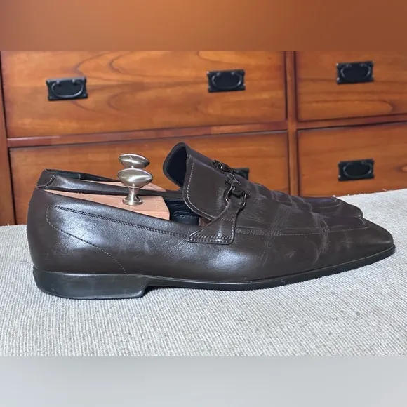 Salvatore Ferragamo Gancini Brown Leather Men’s Dress Loafers Shoe Size 10.5 D