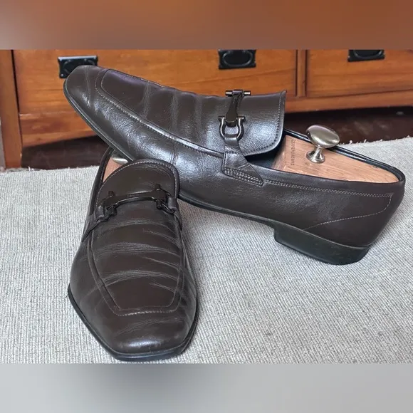 Salvatore Ferragamo Gancini Brown Leather Men’s Dress Loafers Shoe Size 10.5 D