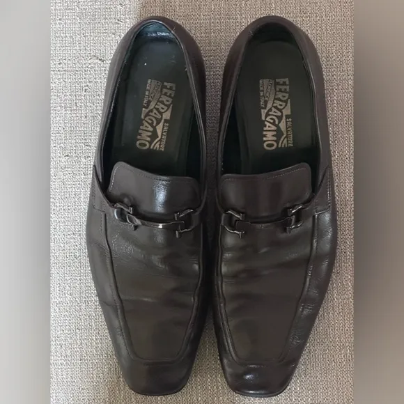 Salvatore Ferragamo Gancini Brown Leather Men’s Dress Loafers Shoe Size 10.5 D