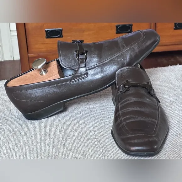 Salvatore Ferragamo Gancini Brown Leather Men’s Dress Loafers Shoe Size 10.5 D