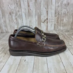 Salvatore Ferragamo Loafers Dress Shoes Gold Buckle Brown Leather Size 8.5
