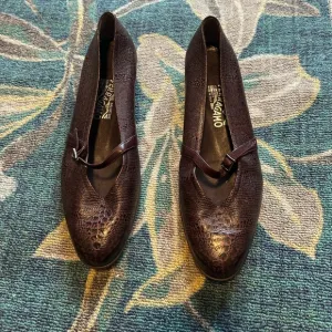 Salvatore Ferragamo Mary Jane Leather Brown Ballet Flats Size 9 1/2