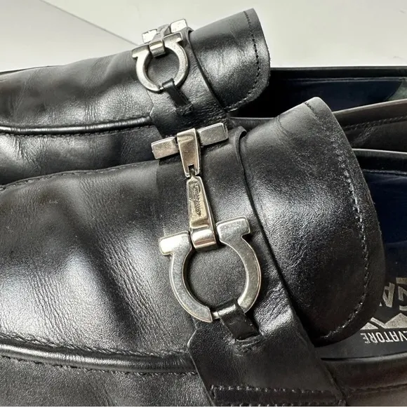Salvatore Ferragamo Mens Black Leather Dress Loafers Size 7.5 US