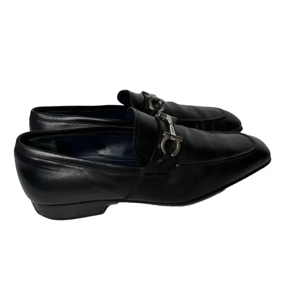 Salvatore Ferragamo Mens Black Leather Dress Loafers Size 7.5 US