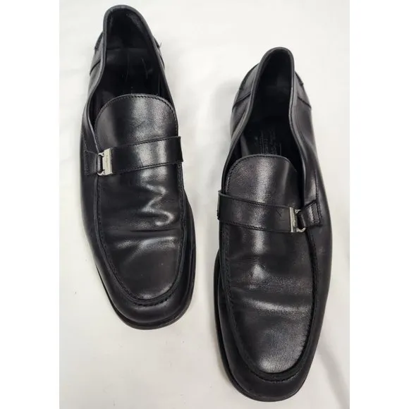 Salvatore Ferragamo Men's Sz. 9.5 D Black Leather Silver Bit Dress Loafers