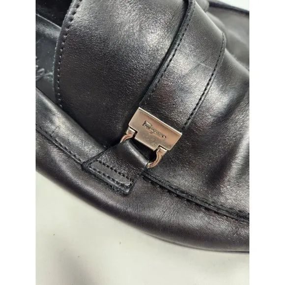 Salvatore Ferragamo Men's Sz. 9.5 D Black Leather Silver Bit Dress Loafers