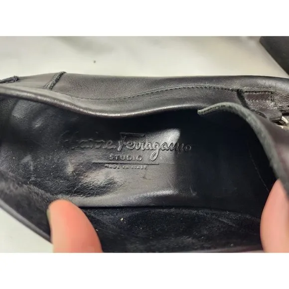 Salvatore Ferragamo Men's Sz. 9.5 D Black Leather Silver Bit Dress Loafers