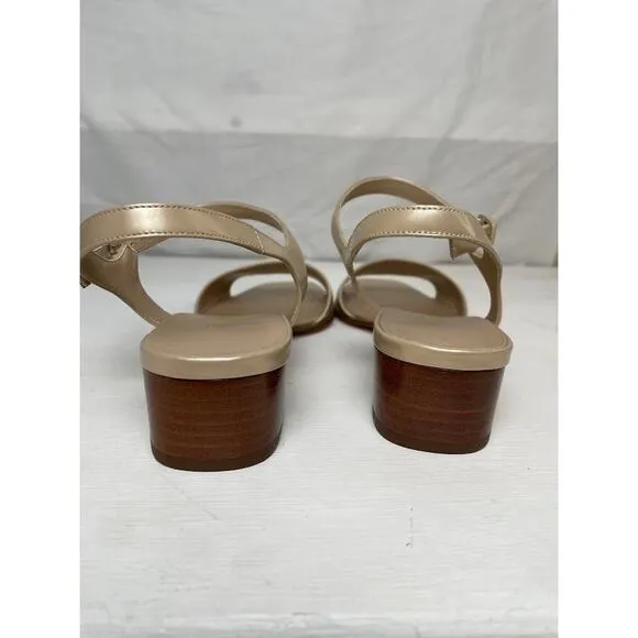 Salvatore Ferragamo Open Toe Sandals Womens Size 7.5 Nude Strappy Chunky Heel