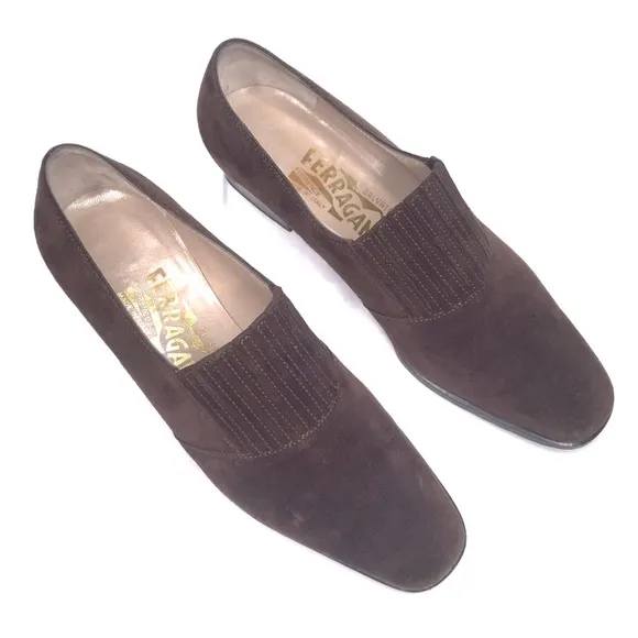 SALVATORE FERRAGAMO Shoes Classic Slip-on Loafers Suede Brown Size 5.5