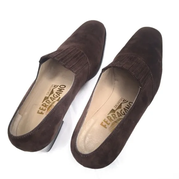 SALVATORE FERRAGAMO Shoes Classic Slip-on Loafers Suede Brown Size 5.5