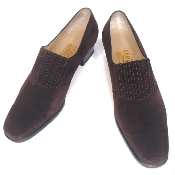 SALVATORE FERRAGAMO Shoes Classic Slip-on Loafers Suede Brown Size 5.5