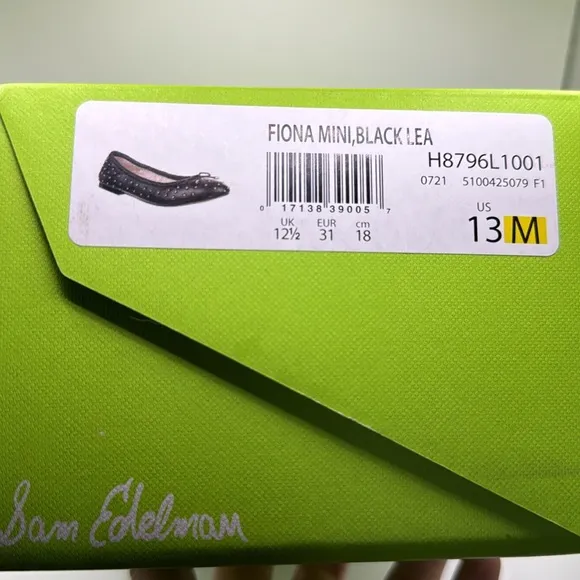 Sam Edelman Girls Fiona Mini Black Ballet Flats- Size 13- NEW IN BOX