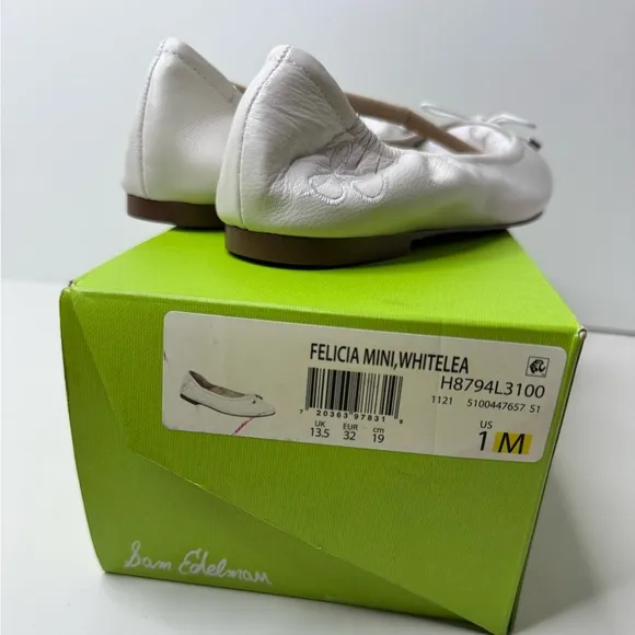 Sam Edelman Little Girls' Felicia Mini Flat Flats in White Leather Size 1