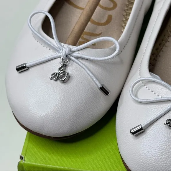 Sam Edelman Little Girls' Felicia Mini Flat Flats in White Leather Size 1