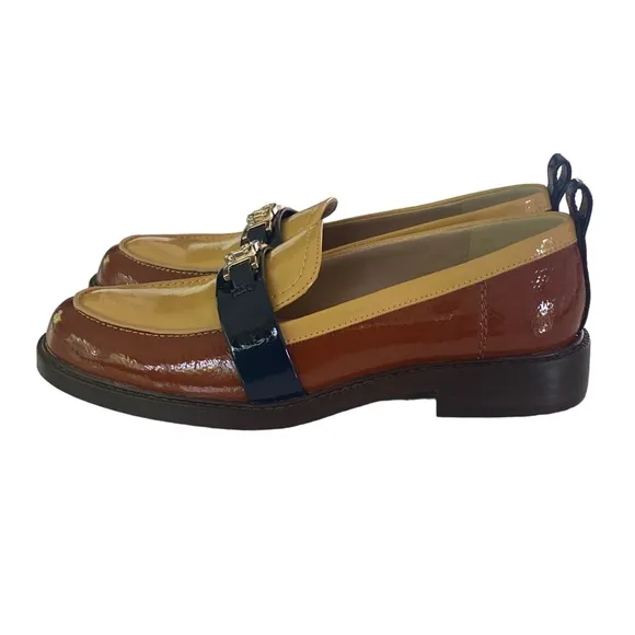 SAM EDELMAN Women’s Christy Patent Leather Loafers Cream/Copper/Navy  Size: 6.5