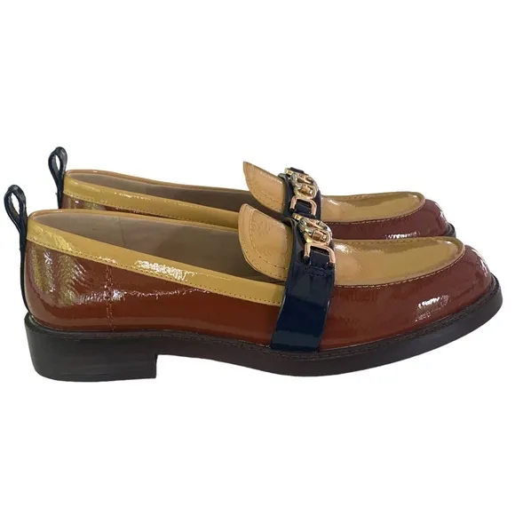 SAM EDELMAN Women’s Christy Patent Leather Loafers Cream/Copper/Navy  Size: 6.5