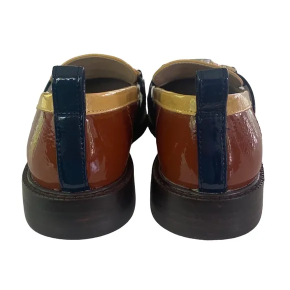 SAM EDELMAN Women’s Christy Patent Leather Loafers Cream/Copper/Navy  Size: 6.5