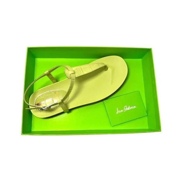 Sam Edelman Womens Kiwi Green Naomi Leather T Strap Flat Sandals Sz 8 M NIB