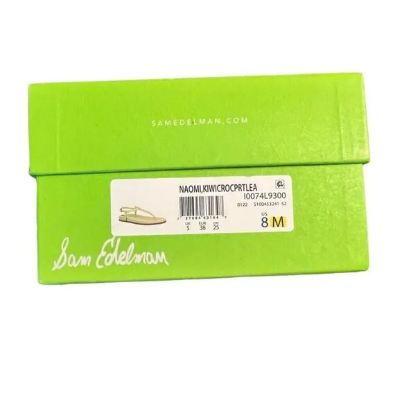 Sam Edelman Womens Kiwi Green Naomi Leather T Strap Flat Sandals Sz 8 M NIB