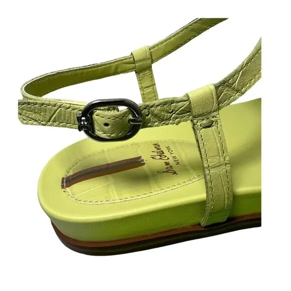 Sam Edelman Womens Kiwi Green Naomi Leather T Strap Flat Sandals Sz 8.5 M NIB