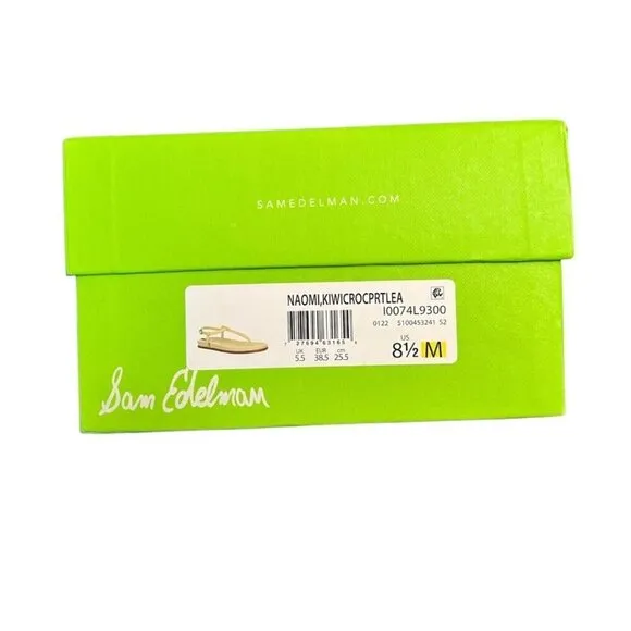Sam Edelman Womens Kiwi Green Naomi Leather T Strap Flat Sandals Sz 8.5 M NIB