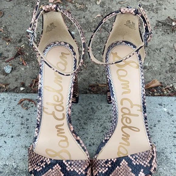 Sam Edelman YARO HEELS SNAKESKIN PYTHON BLOCK HEELS LEATHER STRAPPY SANDALS 8.5