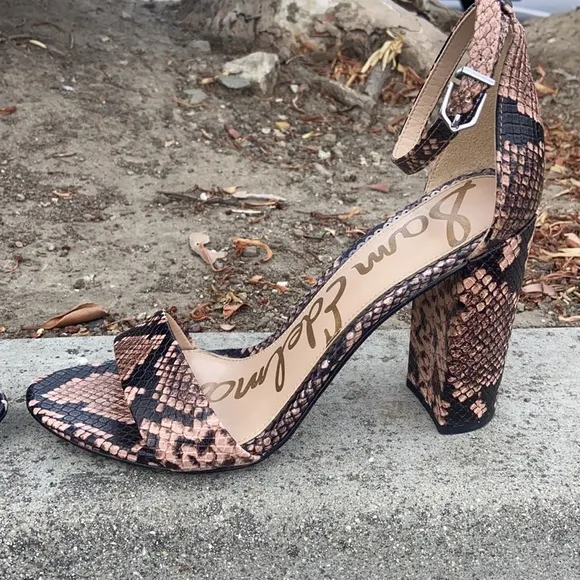 Sam Edelman YARO HEELS SNAKESKIN PYTHON BLOCK HEELS LEATHER STRAPPY SANDALS 8.5
