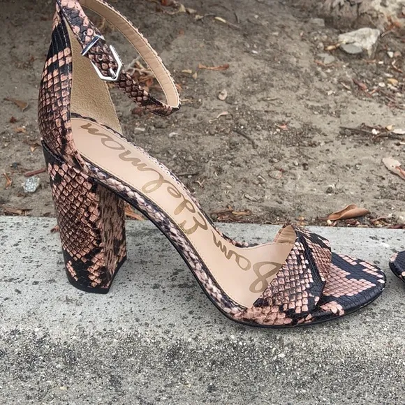 Sam Edelman YARO HEELS SNAKESKIN PYTHON BLOCK HEELS LEATHER STRAPPY SANDALS 8.5