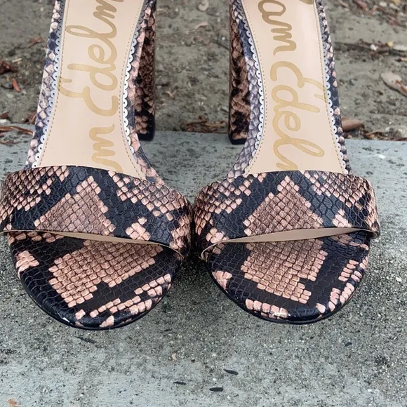 Sam Edelman YARO HEELS SNAKESKIN PYTHON BLOCK HEELS LEATHER STRAPPY SANDALS 8.5