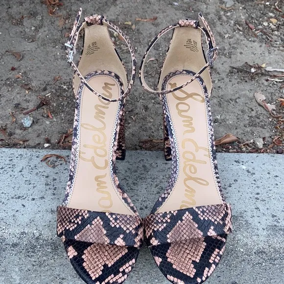 Sam Edelman YARO HEELS SNAKESKIN PYTHON BLOCK HEELS LEATHER STRAPPY SANDALS 8.5