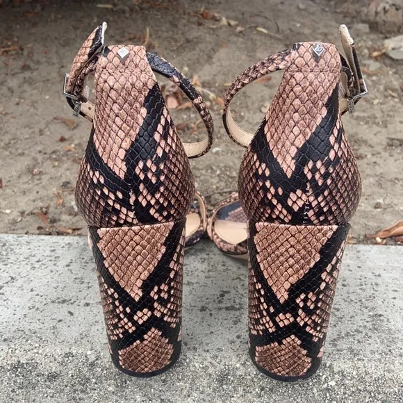 Sam Edelman YARO HEELS SNAKESKIN PYTHON BLOCK HEELS LEATHER STRAPPY SANDALS 8.5