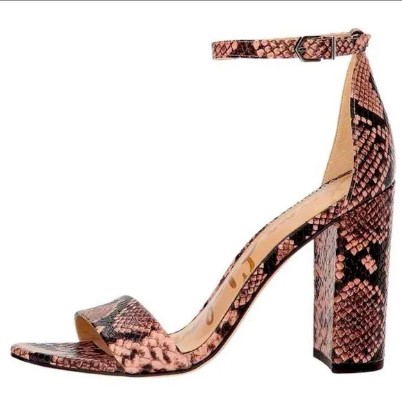 Sam Edelman YARO HEELS SNAKESKIN PYTHON BLOCK HEELS LEATHER STRAPPY SANDALS 8.5