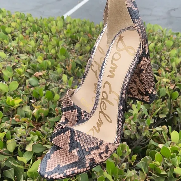 Sam Edelman YARO HEELS SNAKESKIN PYTHON BLOCK HEELS LEATHER STRAPPY SANDALS 8.5