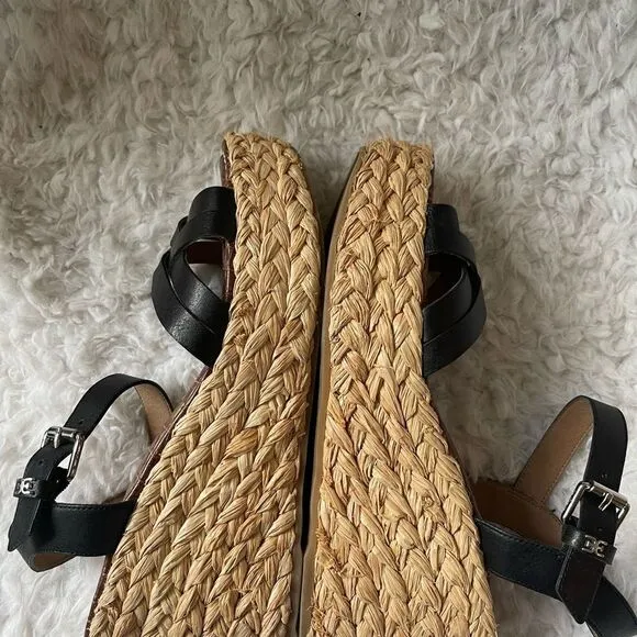 Sam Edelman Darline leather Black Espadrilles platform wedge strap sandals SZ9M