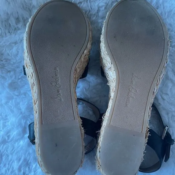Sam Edelman Darline leather Black Espadrilles platform wedge strap sandals SZ9M
