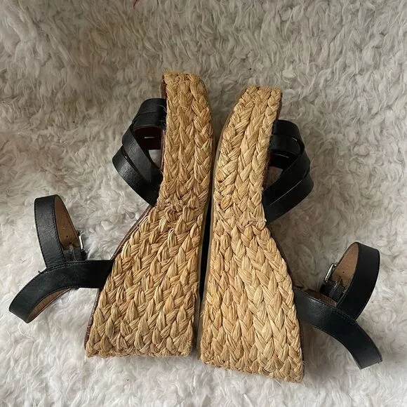 Sam Edelman Darline leather Black Espadrilles platform wedge strap sandals SZ9M