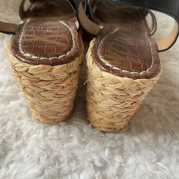 Sam Edelman Darline leather Black Espadrilles platform wedge strap sandals SZ9M