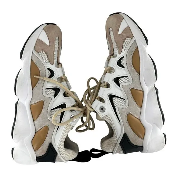 Sandro Atomic Beige &amp; Off-White High Top Sneakers Size 41